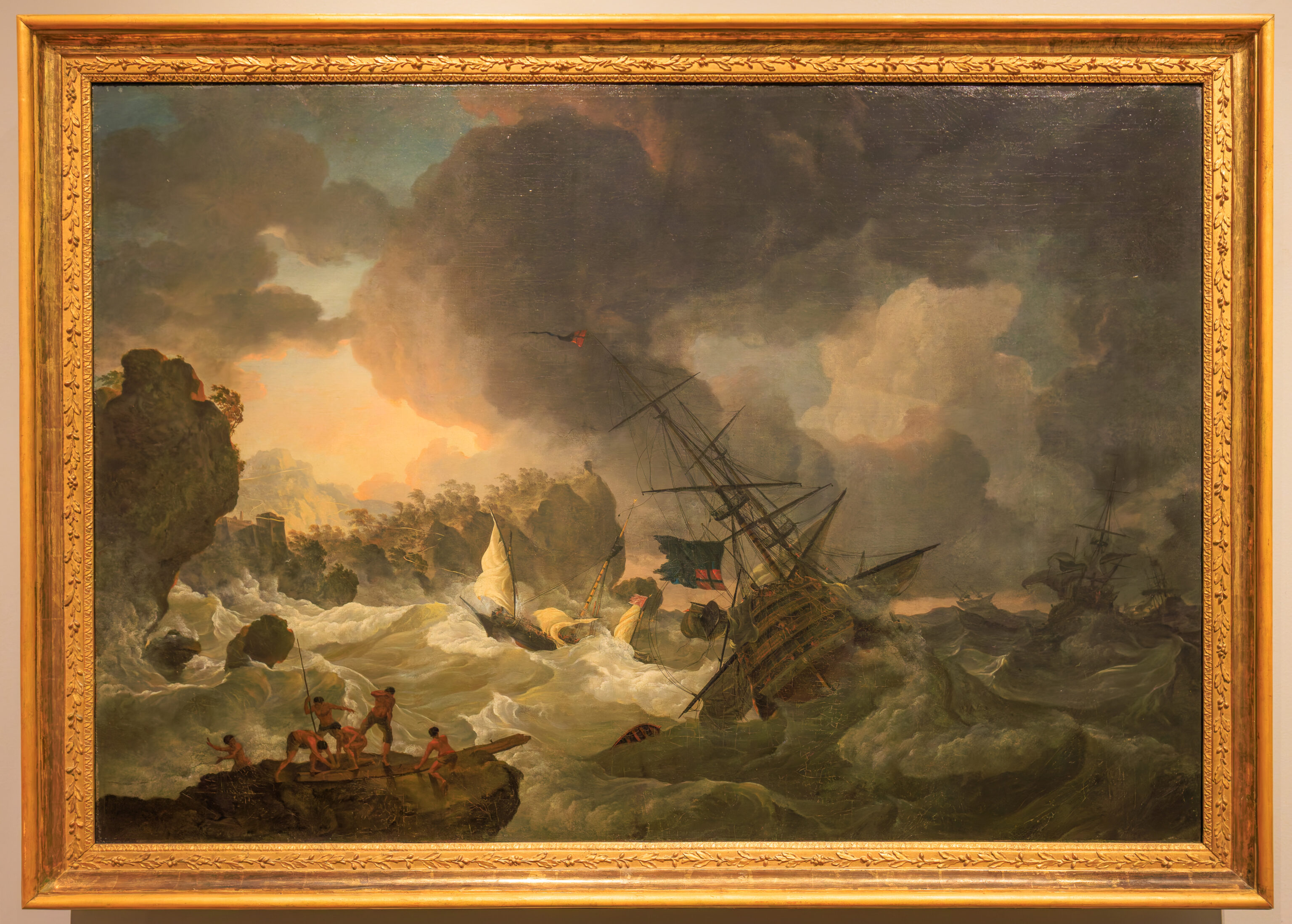 Henry Kobell II, English Warships and a Moroccan chebec in Distress, 1775